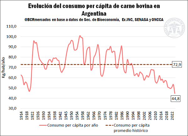 El consumo de carne vacuna en Argentina toca un mínimo histórico