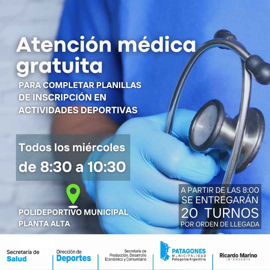 Atención médica gratuita en la Dirección de Deportes